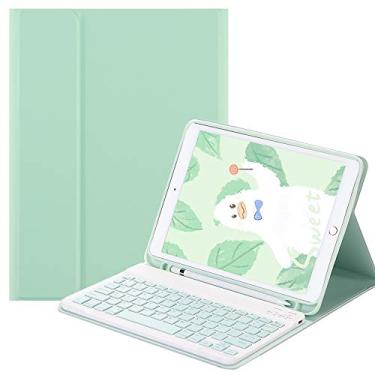Imagem de QYiiD Capa com teclado iPad 9,7 2018 (6ª geração)/9,7 2017 (5ª geração)/iPad Pro 9,7/iPad Air 2/iPad Air 1, iPad Air 2, capa protetora fina com suporte para Apple Pencil e teclado destacável sem fio,