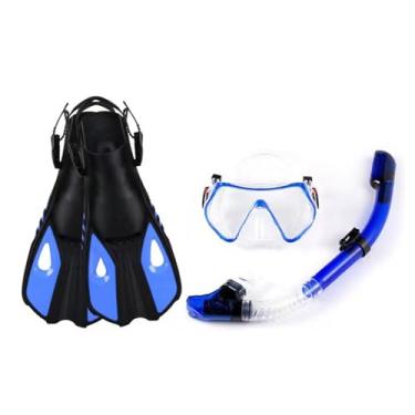 Imagem de XCPHGFM Óculos de mergulho com três janelas, máscara de mergulho transparente com snorkel totalmente seco e barbatanas ajustáveis para homens e mulheres, equipamento de mergulho