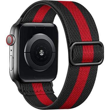 Imagem de Lerobo Pulseira esportiva ajustável de nylon elástico ajustável para Apple Watch Ultra 3/2/1, SE 3 2, séries 11, 10, 9, 8, 7, 6, 5, 4, 3, 2, 1, preto e vermelho