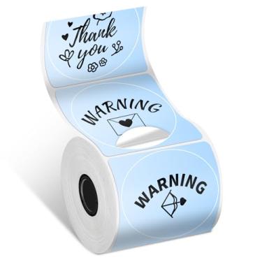 Imagem de Phomemo Etiqueta de círculo térmico compatível com etiquetadora M110/M110S/M120/M150/M200/M220/M250, 1,96" x 1,96" (50 x 50 mm), etiqueta térmica redonda, preta sobre azul