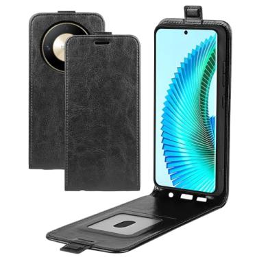 Imagem de Capa para Huawei Honor X50 5G, capa de telefone flip vertical fina de couro PU capa protetora com fecho magnético com slot para cartão para Huawei Honor Magic 6 Lite capa para Huawei Honor X9b (preto)