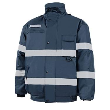 Imagem de BLKNIGHTS Jaqueta de segurança masculina impermeável classe 3 alta visibilidade refletiva inverno jaqueta bomber com capuz, Azul-marinho, G