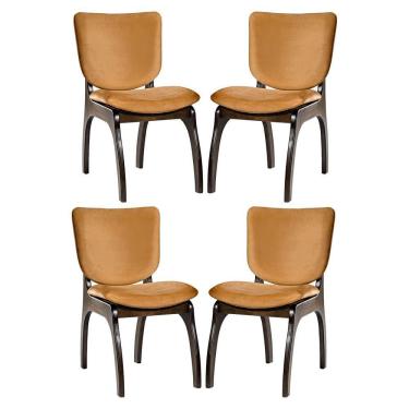 Imagem de Kit 4 Cadeiras Estofadas para Cozinha Irlanda Madeira Maciça Tabaco Suede Terracota L79 - RMI