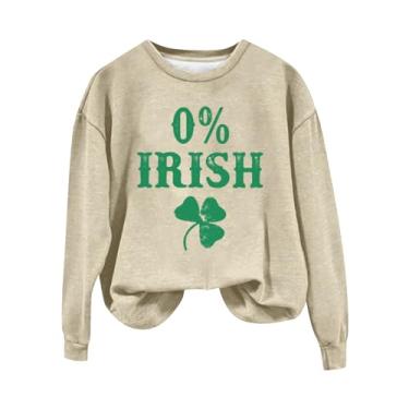 Imagem de Camiseta feminina do Dia de São Patrício manga comprida verde Shamrock Lucky Camisetas Irish Festival Holiday Tops, Bege, GG