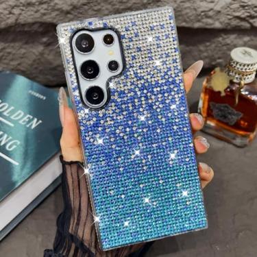 Imagem de ZXDK Capa com glitter gradiente de diamante para Samsung Galaxy S24 S23 S22 Note 20 10 S20 Ultra Plus Bling Strass Bumper para mulheres meninas linda capa (azul, Note 20 Ultra)