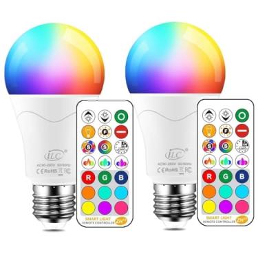 Imagem de Lâmpada de LED equivalente 85W lâmpadas que mudam de cor com controle remoto RGB 6 modos, sincronização, regulável E26 base de parafuso (pacote com 2)