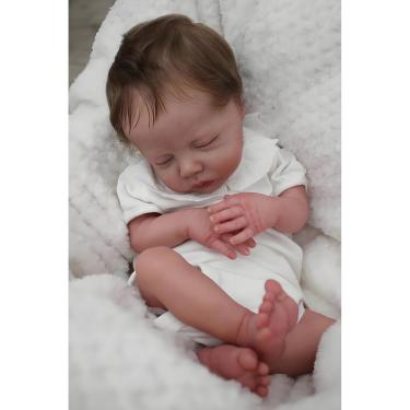 Imagem de SHENGX 19" Bebe Reborn Realista,Boneca de Bebê Dormindo de Verdade,Os Membros são Feitos De Silicone Macio,Corpo de Pano, Vem Com Roupas de Boneca, Mamadeiras, Chupetas, Etc.,Corpo De Pano