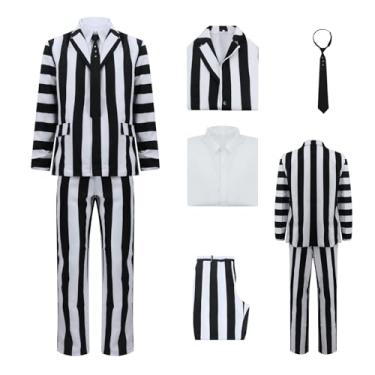 Imagem de Fantasia masculina de cosplay de suco de besouro preto e branco listrado terno de terror filme de terror fantasia fantasma assustador, tipo 1, 3GG