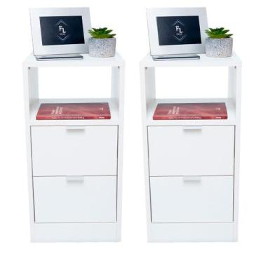 Imagem de Conjunto Mesinhas De Cabeceira Branca 2 Gavetas Cama Quarto - Fl Decor