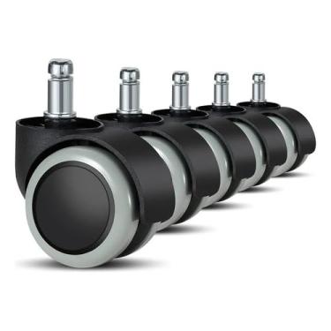 Imagem de Kit 5 Rodinhas Rodízio de Silicone para Cadeira de Escritório ou Gamer Rodinha Rodízios Anti-Riscos e Silenciosos Roda com Pino de 11 mm