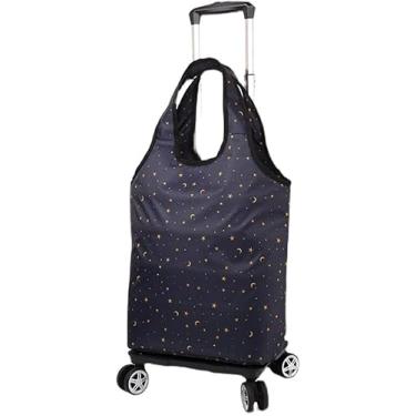 Imagem de Saco de carrinho dobrável destacável resistente 4 rodas liga de alumínio portátil 2 em 1 saco de compras para piquenique de viagem de supermercado, preto laranja