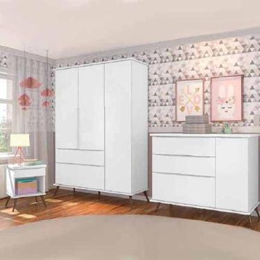 Imagem de Jogo de Quarto Melinda Branco 100 % mdf c/ Mesa de Apoio - Phoenix Bab