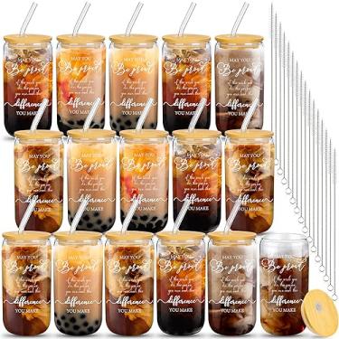 Imagem de Lemosae Conjunto de 16 presentes de agradecimento para funcionários e colegas de trabalho presentes de time de Natal de agradecimento de 473 ml copo de cerveja em forma de lata com tampas escovas de