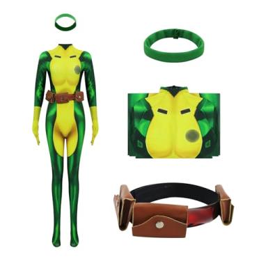 Imagem de Macacão feminino de fantasia de super-herói desonesto cosplay verde Zentai macacão com faixa de cabeça roupas de Halloween, Tipo 1, Large