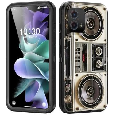 Imagem de BFUKVOU Capa para Moto G 5G 2024 com suporte embutido, à prova de choque/poeira/queda, 3 camadas, capa protetora de grau militar para Moto G 5G 2024/Moto G Play 5G 2024, vintage 80s Boombox