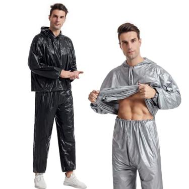 Imagem de DawnBreak Roupa de banho sauna para mulheres/homens com capuz, zíper, perda de peso, fitness, ginástica, treino, calça, Preto, 3G