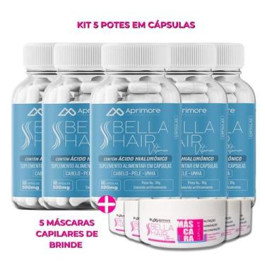 Imagem de Kit 5 Bella Hair Vitamin Caps Antiqueda Brilho + 5 Máscaras