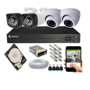 Imagem de Kit 4 Câmeras Segurança Com Gravador Dvr Hdmi Acesso Nuvem - Protec