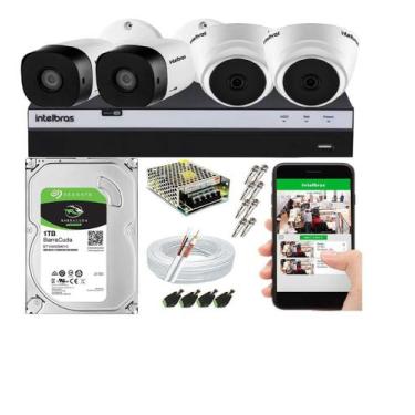 Imagem de Kit Cftv 4 Câmeras Segurança Intelbras 720p + Dvr Mhdx 3104 + HD 1 TB
