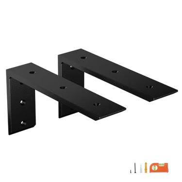 Imagem de NEODROP Pacote Com 2 Suportes De Bancada De 12", Suportes Em L Para Serviços Pesados Para Bancadas De Quartzo/Madeira/Laminado/Granito, Aço Metálico De 3/8" De Espessura, Revestimento Em Pó Preto Fosc