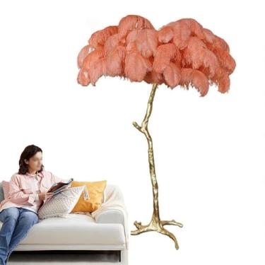 Imagem de Candeeiro de piso de penas de avestruz natural, corpo de resina dourada, lâmpada de LED regulável para o chão, plumas, lâmpadas de cabeceira, iluminação de leitura, lâmpada de ângulo alto com pedal