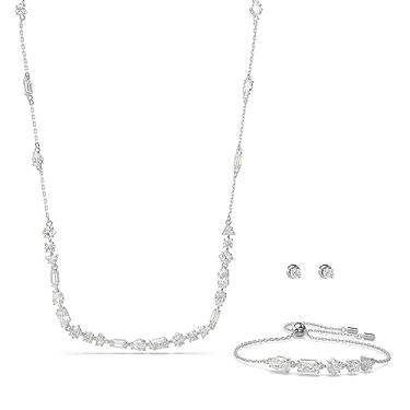 Imagem de SWAROVSKI Conjunto de joias de colar e brincos Mesmera, cristais transparentes de corte misto com design disperso, metal com acabamento em ródio, One Size, Metal, Zircônia cúbica
