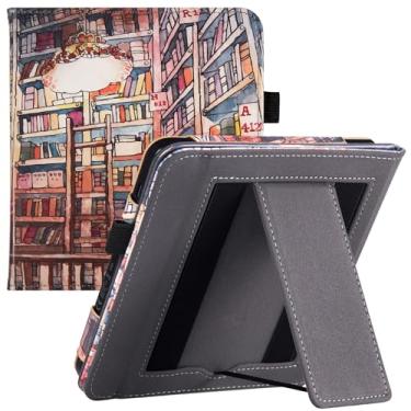 Imagem de BOZHUORUI Capa para 17.8 cm Kobo Libra Color 2024 | com hibernar/despertar automático | Suporte dobrável integrado e alça de mão | Capa de couro PU leve compatível com Kobo Libra 2 / H2O (livraria)