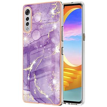 Imagem de Monwutong Capa de ajuste fino para LG Velvet 5G/4G, capa moderna com estampa de mármore IMD brilhante para meninas, lente de câmera e capa de proteção de tela para LG Velvet, YBDD roxo