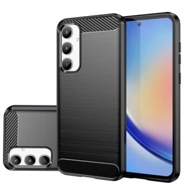 Imagem de Gufuwo Capa para Galaxy A35 5G, capa para Samsung A35 SM-A356B, capa fina fina de fibra de carbono TPU capa traseira macia antiarranhões à prova de choque capa protetora para Samsung Galaxy A35 preta