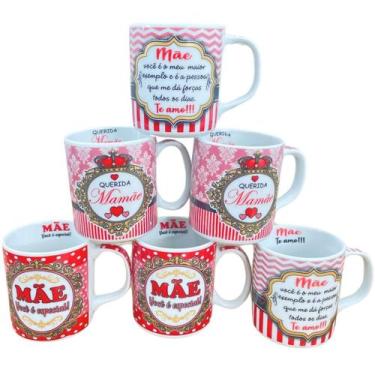 Imagem de Jogo 6 canecas 300ml Frases Mãe - Kit Porcelana - Dec. RS/VM - Antilop