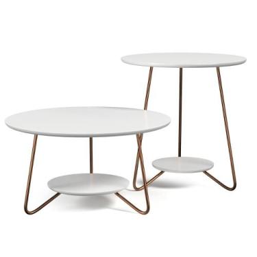 Imagem de Jogo Mesa Centro Redonda Sala Estar Madeira Estilo Orgânica - EJ MOVEI