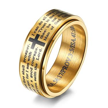Imagem de WOYNJI Aliança de Casamento Giratória de Aço Inoxidável 8 mm Versículo da Bíblia Cristã Oração do Senhor, Anel Giratório para Homens e Mulheres, Metal, Sem pedra preciosa