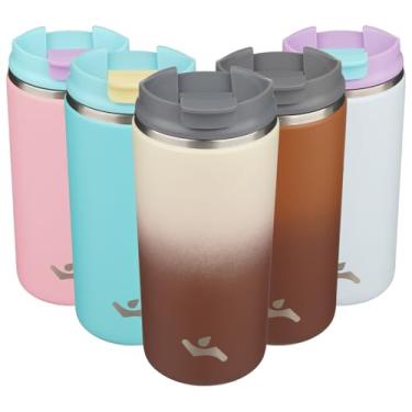 Imagem de Konokyo Copo com tampa, caneca de café de viagem de 350 ml, parede dupla, vácuo, aço inoxidável, copo de metal térmico, garrafa de água, latte