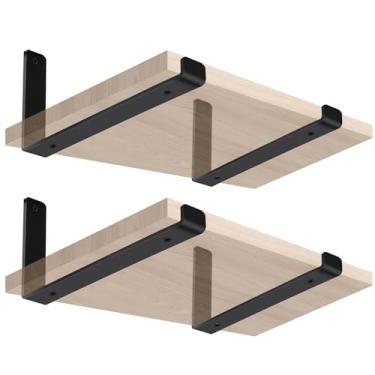 Imagem de Pacote com 4 – 19 cm C x 10 cm A x 3,8 cm L 5 mm de espessura suportes de gancho preto, suportes de prateleira de ferro com gancho, suporte J Bracket, suporte de prateleira de metal, suporte de prateleira industrial, suporte de suporte de prateleira moderno com parafusos