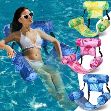 Imagem de Sonwyoung Pacote com 3 cadeiras flutuantes de piscina infláveis para adultos, cadeira flutuante de água, estampa de plantas tropicais, boia para piscina, festa, verão, diversão aquática (cor fresca)