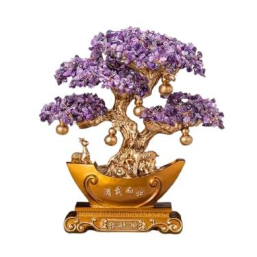 Imagem de Árvore de Cristal Árvore de cristal Feng Shui, ornamento de fundo de lingote dourado, árvore da fortuna de fachada de loja de escritório em casa de mesa Árvore Bonsai(Purple,Grande)