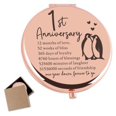 Imagem de Cawnefil Presentes de casamento de aniversário de 1 ano para ela ouro rosa espelho compacto 1 ano aniversário presente de papel 1º para sua esposa namorada
