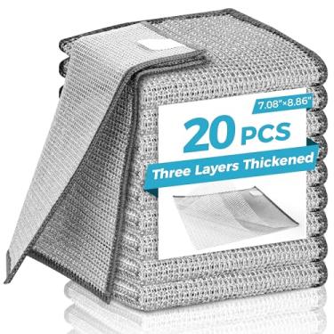 Imagem de Forggon 20 peças de pano de prato de metal de 3 camadas, sem arranhões e sem odor, pano multiuso para lavar louça para molhado e seco, panos de prato de limpeza de cozinha, pias, pratos, fogão