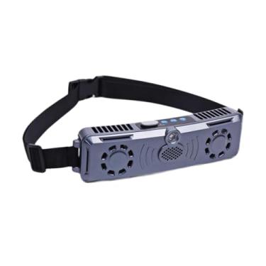 Imagem de IEUDNS Ventilador da cintura com correia ajustável 4 velocidades vestíveis 20x5.6cm com motores sem escova USB 2 saídas de ar recarregável para trabalho, Cinza