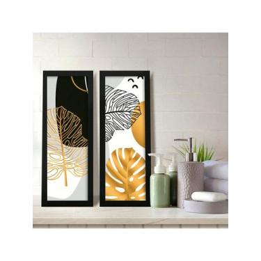 Imagem de Kit 2 Quadros Decorativos Banheiro Lavabo Floral Black & Gold - NoBran