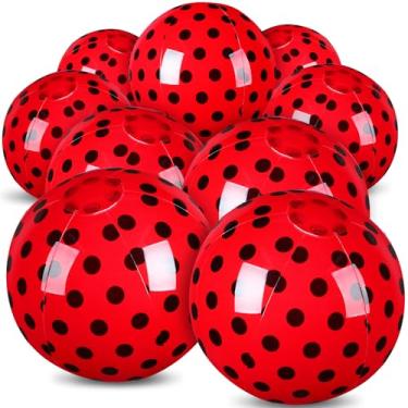Imagem de Leyndo Pacote com 12 bolas de praia com tema de joaninha para crianças, 20 cm a granel para jogos de piscina e praia, presentes pretos e vermelhos de bolinhas para joaninha, artigos para festa de