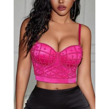 Imagem de Elegante Sem Costas Falso Pérola Frisado Bustier Espartilho Shapewear 