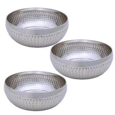 Imagem de Kit 3 Saladeiras Tigela Bowl Inox Martelado 25Cm 3,5L - Class Home