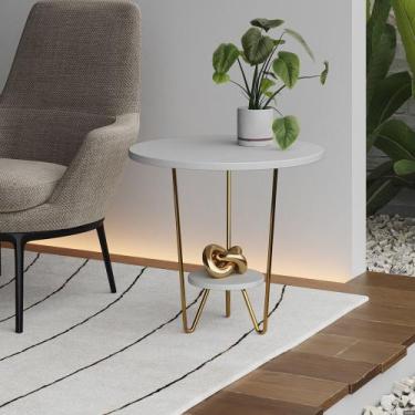 Imagem de Mesa Lateral Redonda Industrial Italy Ferro Dourado e Tampo Branco - C