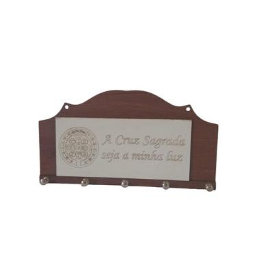 Imagem de Porta Chaves A Cruz Sagrada seja minha luz para Parede 5 Ganchos Decor
