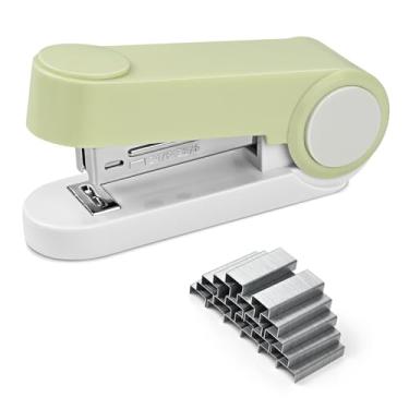 Imagem de Valtiner Grampeador fofo com 1000 grampeadores, grampeadores para mesa, sem congestionamento, capacidade para 20 folhas, grampeadores de metal de mesa para material escolar de escritório (verde)