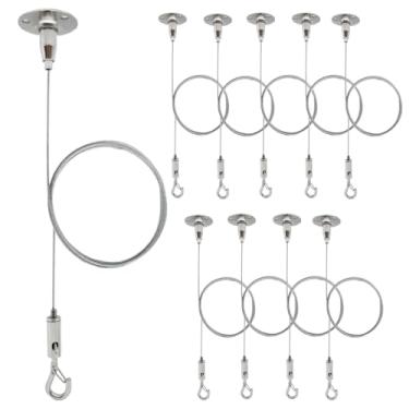 Imagem de HAMRVL 10 Peças De Fio Ajustável Para Pendurar Quadros - Kit Cabides Parede Serviços Pesados, Cabide Teto 3,28 Pés Com Cabo Suspensão Gancho Quadros, Espelhos, Outdoors, Luzes, Carga Kg