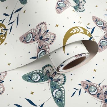 Imagem de VaryPaper Papel de parede de borboleta peculiar de 48 x 190 cm, papel de parede decorativo vintage de contato de borboleta para armários, papel de parede de vinil autoadesivo removível para quarto de