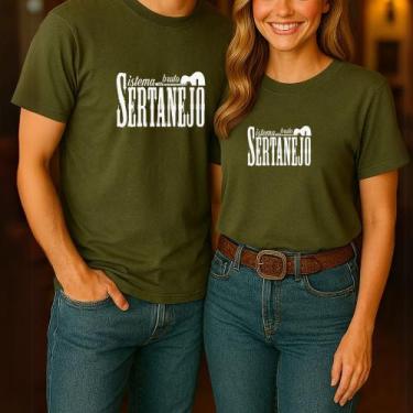 Imagem de Camiseta Algodão Unissex Casal Country Estampa Sistema Sertanejo Bruto