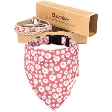 Imagem de Pettsie Colar para cães e bandana e pulseira para amizade do dono, caixa de presente inclusa, cânhamo durável, 3 tamanhos ajustáveis, anel em D confortável e macio para fácil fixação da coleira (G, rosa)